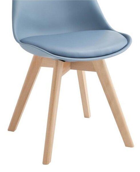 Sedia Carlotta Design twist 48x52xH82 cm, Seduta azzurro, Schienale azzurro, Gambe marrone, Seduta Similpelle, Schienale Polipropilene, Gambe Struttura legno di faggio