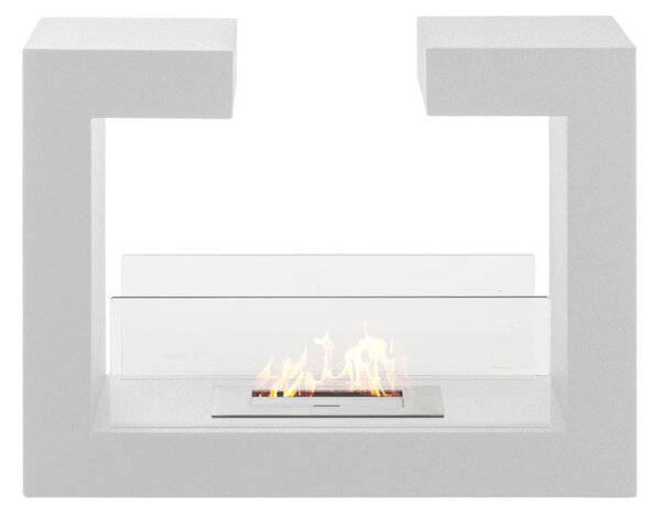 Biocamino da terra di design TETE A TETE struttura in metallo verniciato e vetro temperato 78x25xh 58 cm - peso 23kg Riscalda 20 MQ Potenza 2 Kw/h colore bianco