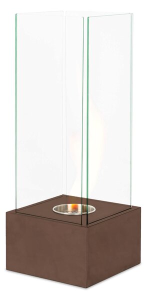 Biocamino da terra struttura in acciaio e vetro temperato 25x25xh 65 cm - peso 11 kg Durata fiamma max 1,5 ore Potenza 1,5 Kw/h colore ruggine