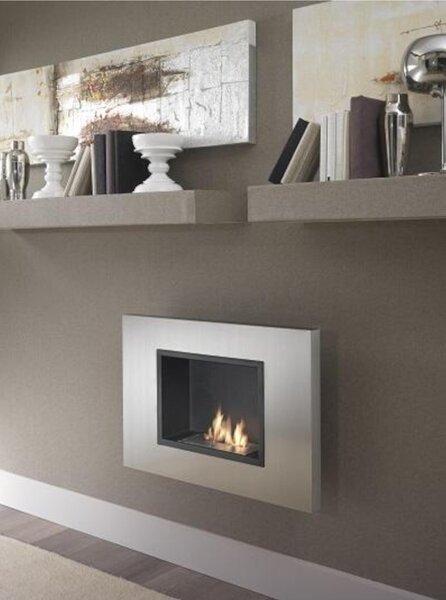 Biocamino da Parete WINTER J. struttura in Acciaio Satinato 90x26xh 50 cm - peso 12kg Riscalda 20 MQ Potenza 2 Kw/h colore Grigio cromo