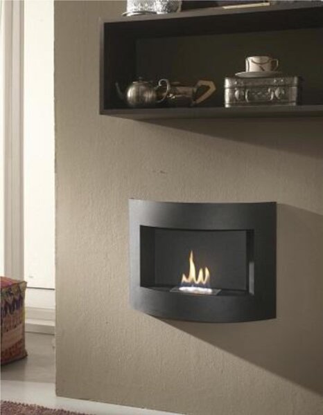 Biocamino da Parete REDONDA struttura in metallo verniciato e vetro temperato 63x15,5xh 45 cm - peso 12,5kg Riscalda 20 MQ Potenza 2 Kw/h colore nero