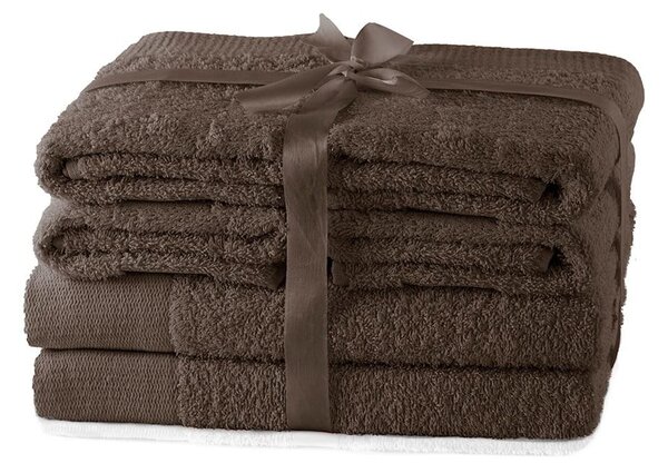 Asciugamani e teli da bagno in spugna di cotone marrone in un set di 6 pezzi Amari - AmeliaHome
