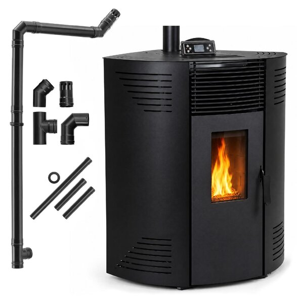 Stufa a pellet DYLAN 10,6 kW angolare fino a 120 m² con WiFi, telecomando e serbatoio da 18 kg