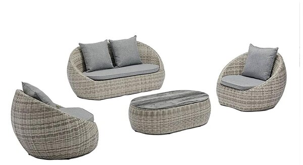 Set 4 Pezzi Salotto da Giardino 4 Posti Santorini con Divano 2 Poltrone e Tavolino in Polyrattan Grigio