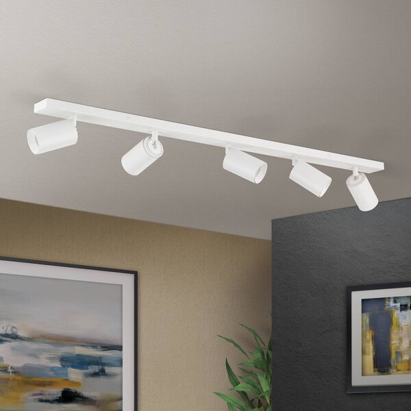 ORION Faretto da soffitto Sean, bianco, 5 luci, alluminio, GU10 dimmerabile, Bianco / Opale, Corridoio, Metallo, Moderno, Faretto