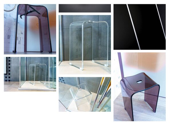 Sgabello in Cristallo Acrilico con maniglia e seduta ergonomica Ghost Dimensioni 33x27,5 x h48 cm Uno sgabello superleggero ergonomico colore trasparente