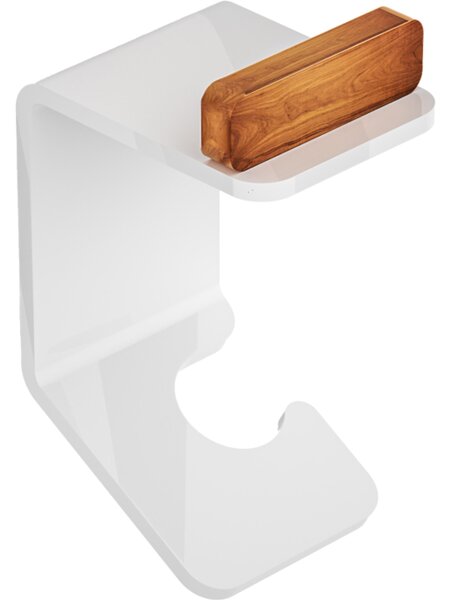 Appendino, porta Accappatoi e Asciugamani in plexiglass e Teak fissaggio con adesivo ad alta tenuta 3M BRIGHT Dimensioni 9x8,5x h 8,5 cm stile moderno bianco