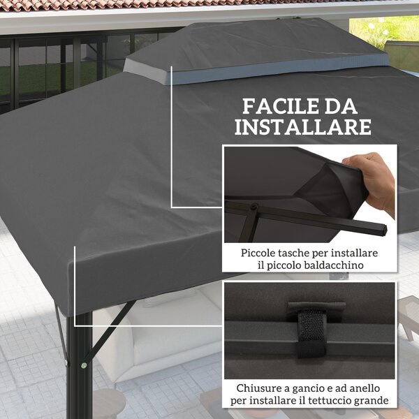 Outsunny Copertura per Gazebo da Giardino 3x4 m a 2 Livelli in Tessuto Oxford 600D con Fori di Drenaggio, Grigio Scuro | Aosom Italy