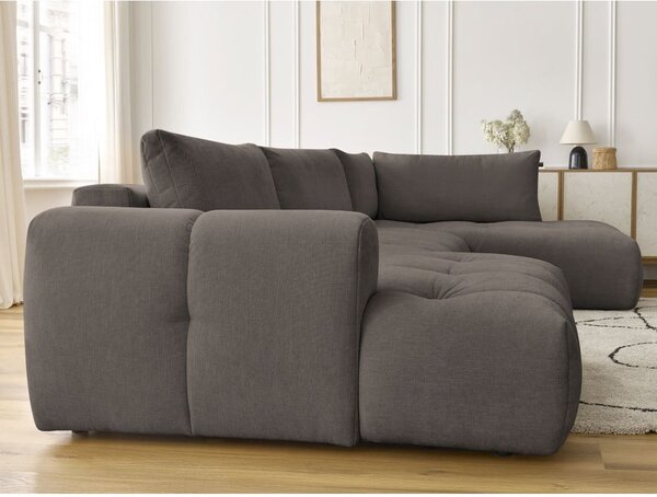 Divano angolare grigio tortora allungabile e con contenitore (penisola a destra/a U) con rivestimento in ciniglia Fuji – Bobochic Paris