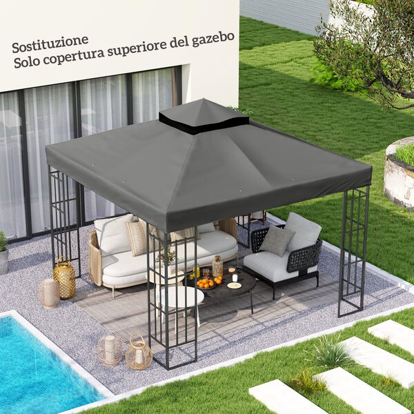 Outsunny Copertura per Gazebo da Giardino 3x3m UPF30+ a 2 Livelli in Poliestere Grigio Scuro | Aosom Italy