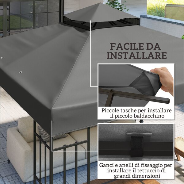 Outsunny Copertura per Gazebo da Giardino 3x3m UPF30+ a 2 Livelli in Poliestere Grigio Scuro | Aosom Italy