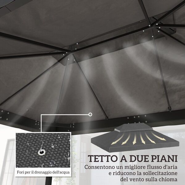 Outsunny Copertura per Gazebo da Giardino 3x4 m a 2 Livelli in Tessuto Oxford 600D con Fori di Drenaggio, Grigio Scuro | Aosom Italy