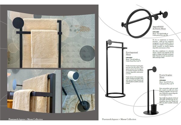 Porta carta perfetto anche per rotoli XL e scopino con ciuffo nero MOON Dimensioni � 25 x 75 h cm stile contemporaneo colore Nero