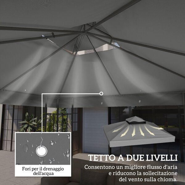 Outsunny Copertura per Gazebo da Giardino 3x3m UPF30+ a 2 Livelli in Poliestere Grigio Scuro | Aosom Italy