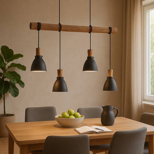 Lampada a sospensione Trebale Lindby, dimmerabile, Nero, Soggiorno / Sala da pranzo, Metallo, Scandinavo, Lampada a sospensione
