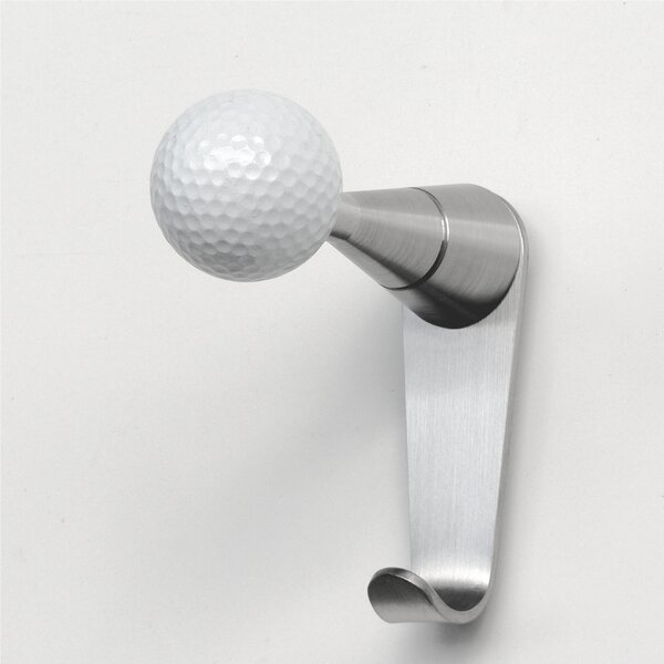 Appendiabiti da parete in acciaio inossidabile GOLF + dimensioni 4,5x10x h 10,5 Cm Pomello con Pallina da Golf Vera colore bianco