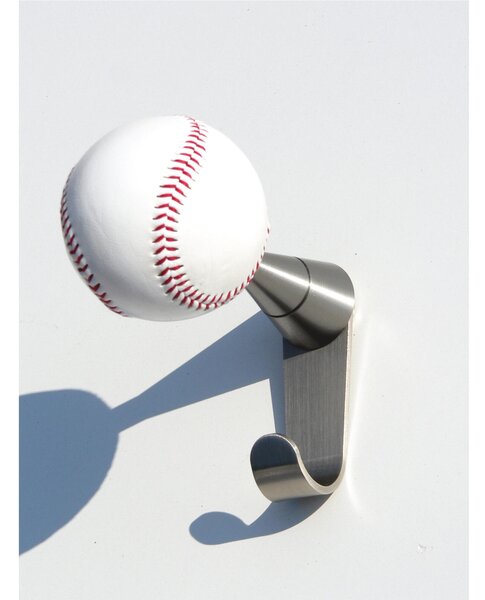 Appendiabiti da parete in acciaio inossidabile BASEBALL + dimensioni 7,5x11,5x h 13,5 Cm Pomello con Pallina da Baseball Finitura Inox Lucido