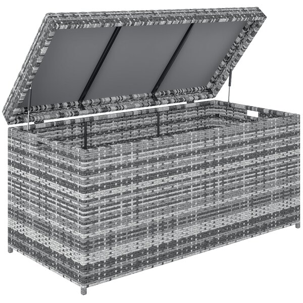 Outsunny Cassapanca in rattan 380 L impermeabile con coperchio spazio di stoccaggio resistente ai raggi UV 130 x 61 x 65 cm Grigio scuro | Aosom Italy