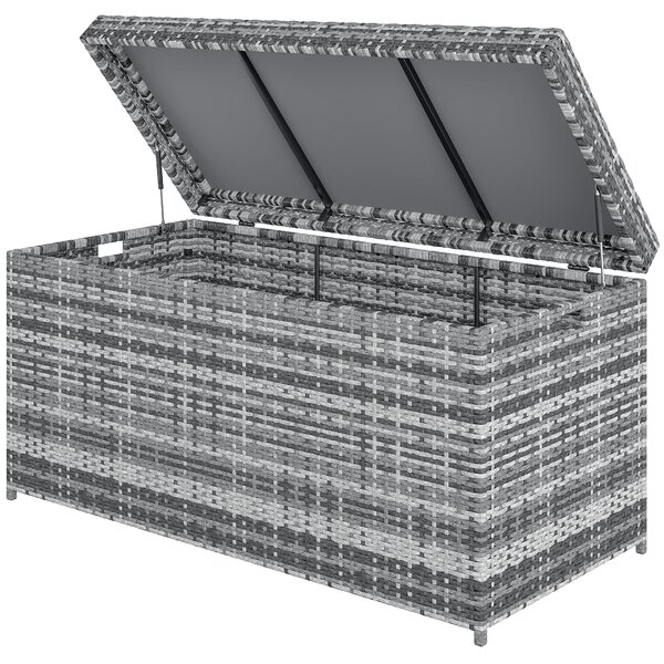 Outsunny Cassapanca in rattan 380 L impermeabile con coperchio spazio di stoccaggio resistente ai raggi UV 130 x 61 x 65 cm Grigio scuro | Aosom Italy