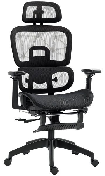 HOMCOM Sedia da ufficio, sedia da scrivania ergonomica con rivestimento in rete, regolabile, su ruote, con braccioli, poggiatesta, Nero | Aosom Italy