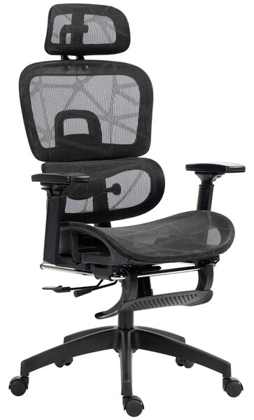 HOMCOM Sedia da ufficio, sedia da scrivania ergonomica con rivestimento in rete, regolabile, su ruote, con braccioli, poggiatesta, Nero | Aosom Italy