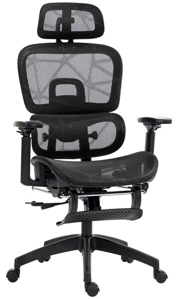 HOMCOM Sedia da ufficio, sedia da scrivania ergonomica con rivestimento in rete, regolabile, su ruote, con braccioli, poggiatesta, Nero | Aosom Italy