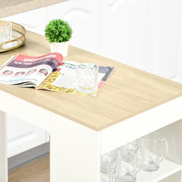 HOMCOM Tavolo da bar per 2 persone, con 4 ripiani aperti, 115x50x102,7cm, bianco e legno naturale | Aosom Italy