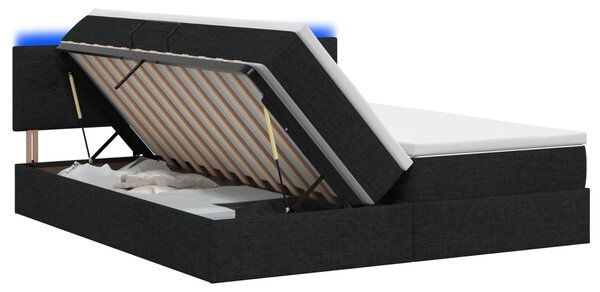 Letto a castello con contenitore LED vidaXL con materasso, nero, 180 x 200 cm, tessuto