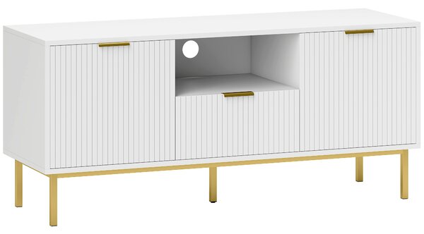 HOMCOM Mobile TV, mobile porta TV per televisori da 101,6 cm con 2 ante a chiusura ammortizzata, cassetto e vano aperto, 120x39x54cm, bianco | Aosom Italy