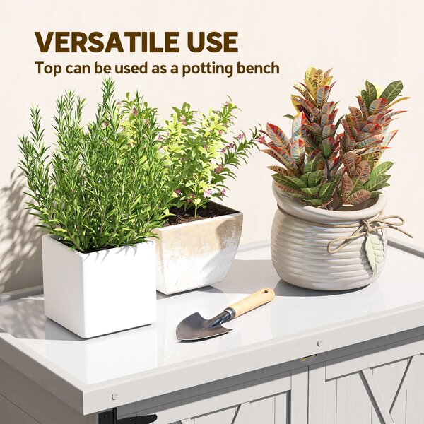 Outsunny Armadio da Giardino in Legno per Attrezzi, con 4 Ripiani 2 Porte, 75x40x90 cm, Grigio | Aosom Italy