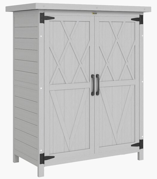 Outsunny Armadio da Giardino in Legno per Attrezzi, con 4 Ripiani 2 Porte, 75x40x90 cm, Grigio | Aosom Italy