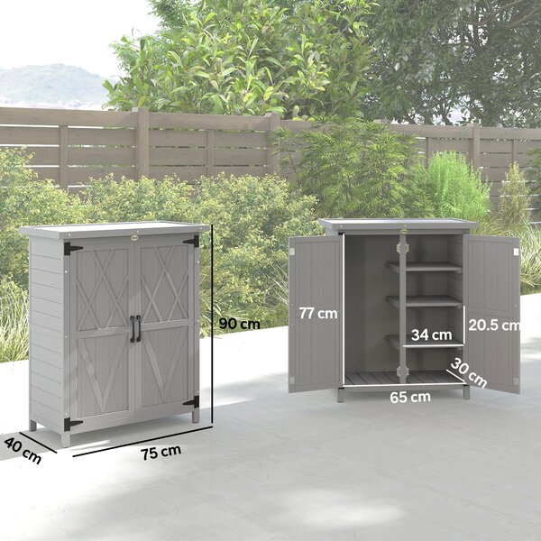 Outsunny Armadio da Giardino in Legno per Attrezzi, con 4 Ripiani 2 Porte, 75x40x90 cm, Grigio | Aosom Italy