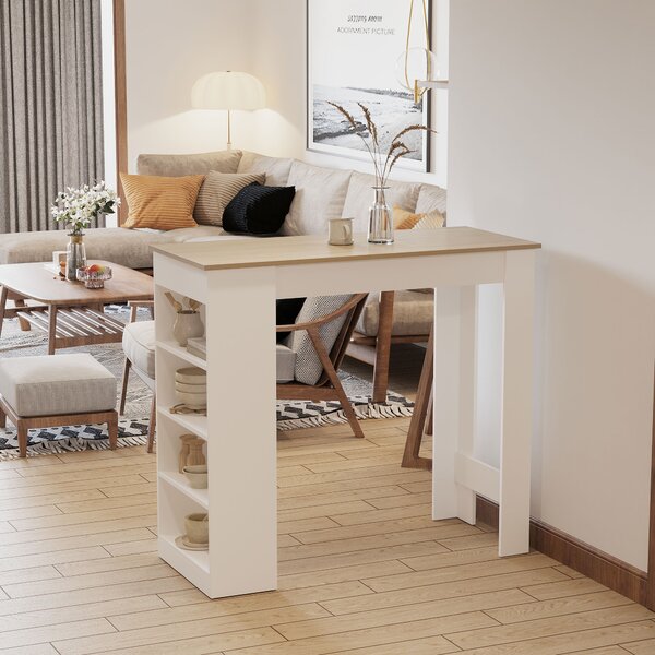 HOMCOM Tavolo da bar per 2 persone, con 4 ripiani aperti, 115x50x102,7cm, bianco e legno naturale | Aosom Italy