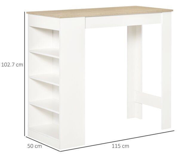 HOMCOM Tavolo da bar per 2 persone, con 4 ripiani aperti, 115x50x102,7cm, bianco e legno naturale | Aosom Italy