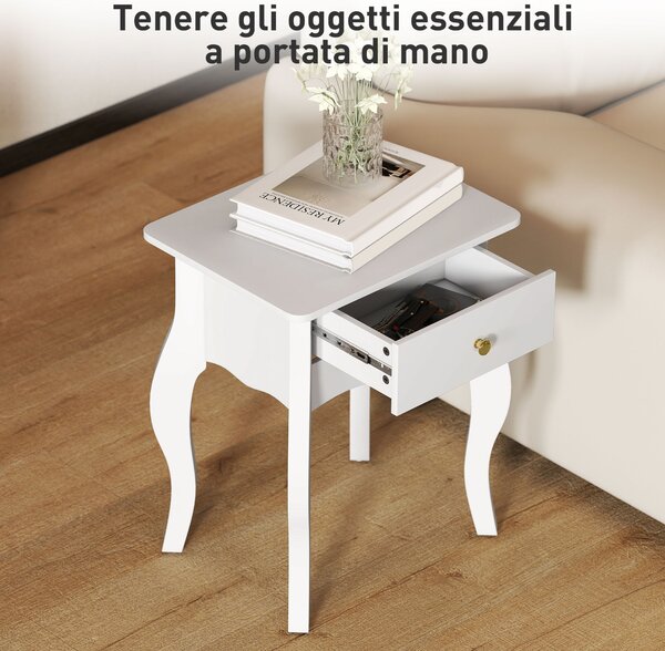 HOMCOM Tavolino da Salotto con Cassetto in Stile Francese con Gambe Curve, 45x35x55 cm, Bianco | Aosom Italy