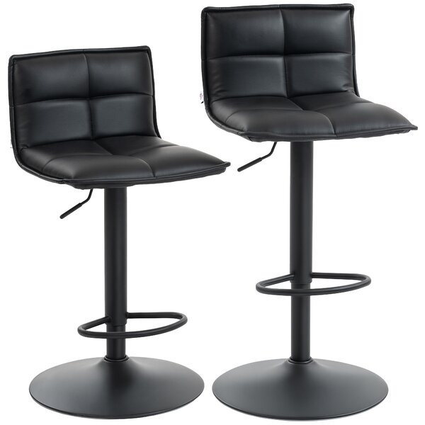 HOMCOM Set di 2 sgabelli da bar, sgabelli regolabili in altezza con seduta girevole in PU 44 x 45 x 85-106 cm nero | Aosom Italy