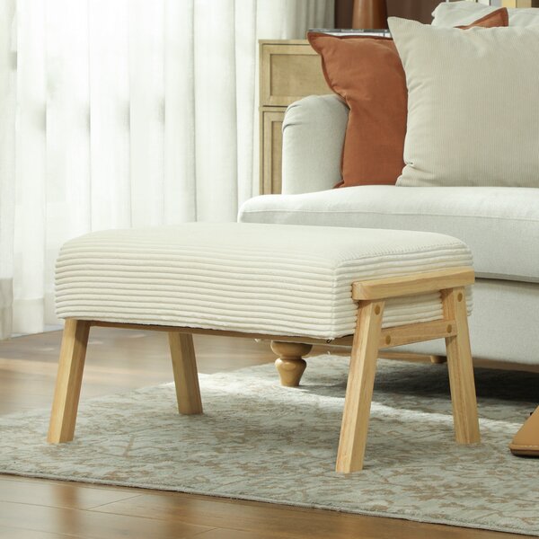 HOMCOM Pouf Poggiapiedi con Morbido Cuscino Seduta Gambe in Legno Pouf in Corda Bianco Crema | Aosom Italy