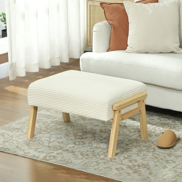 HOMCOM Pouf Poggiapiedi con Morbido Cuscino Seduta Gambe in Legno Pouf in Corda Bianco Crema | Aosom Italy