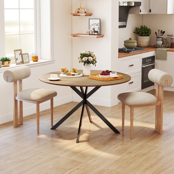 Tavolo da Pranzo Rotondo Stile Industriale Ø120x75 cm con Gambe a Croce in Acciaio Colore Quercia