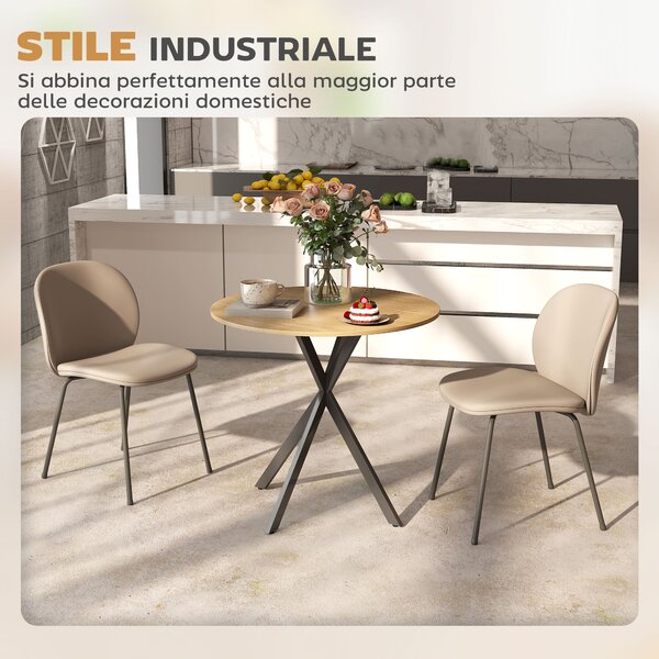 HOMCOM Tavolo da Pranzo Rotondo Stile Industriale con Gambe a Croce in Acciaio, Ø80x75 cm, Colore Quercia | Aosom Italy