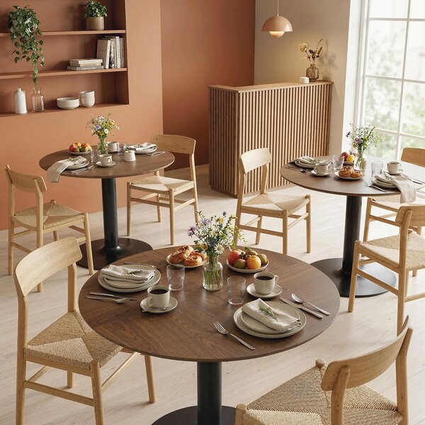 HOMCOM Tavolo da pranzo rotondo per 6 persone, tavolo da cucina con ampio piano e base in acciaio, Ø 110 x 78 cm, marrone | Aosom Italy