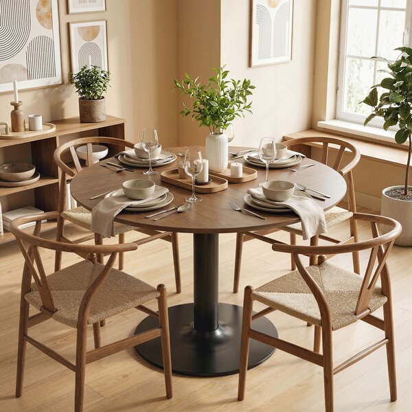 HOMCOM Tavolo da pranzo rotondo per 6 persone, tavolo da cucina con ampio piano e base in acciaio, Ø 110 x 78 cm, marrone | Aosom Italy