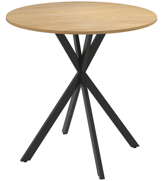 HOMCOM Tavolo da Pranzo Rotondo Stile Industriale con Gambe a Croce in Acciaio, Ø80x75 cm, Colore Quercia | Aosom Italy