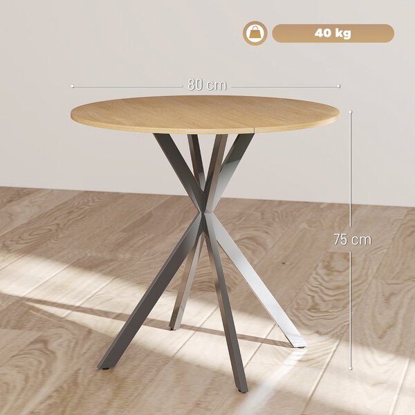 HOMCOM Tavolo da Pranzo Rotondo Stile Industriale con Gambe a Croce in Acciaio, Ø80x75 cm, Colore Quercia | Aosom Italy