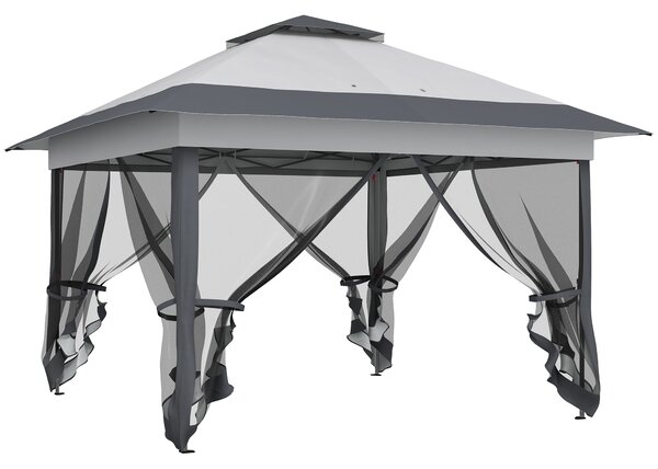 Outsunny Gazebo da Esterno 3.6x3.6m in Acciaio e Tessuto Oxford Anti-UV con Zanzariere e Altezza Regolabile, Gazebo Pieghevole, Grigio|Aosom