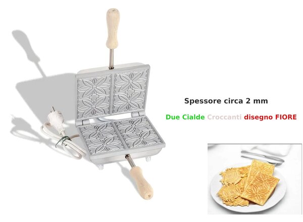 Biscottiera elettrica Rettangolare per Ferratella Abruzzesi FiORE Sottile Dimensioni 20x19x h 11 cm 600 Watt 3,0 kg Spessore cialda mm 2,0