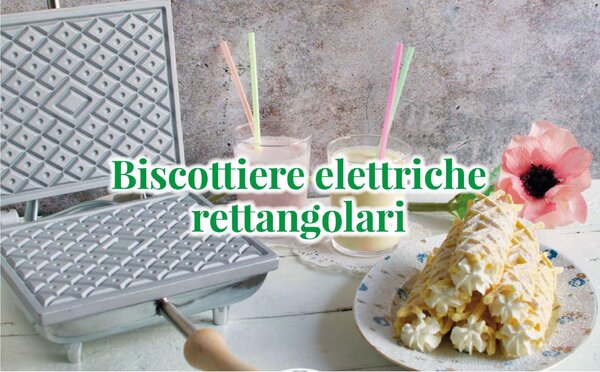 Biscottiera elettrica Rettangolare per la classica ferratella abruzzese Profonda 2 Posti Dimensioni 20x19x h 11 cm 600 Watt 3,0 kg Spessore cialda mm 5.0