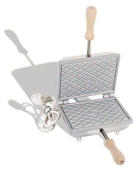 Biscottiera elettrica Rettangolare per produrre la classica ferratella abruzzese a grata Dimensioni 14x17,5x h 11 cm 600 Watt 3,0 kg Spessore cialda mm 2,5