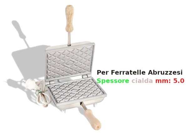 Biscottiera elettrica Rettangolare per produrre la classica ferratella abruzzese a grata ALTA Dimensioni 14x17,5x h 11 cm 600 Watt 3,0 kg Spessore cialda mm 5.0