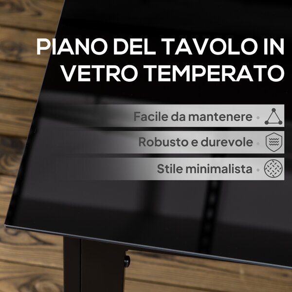 Outsunny Tavolo da Giardino con Piano in Vetro Temperato 150x90 cm per 6 Persone, Tavola da Pranzo da Esterno Rettangolare in Alluminio, per Patio, Terrazzo, Balcone, Nero | Aosom Italy